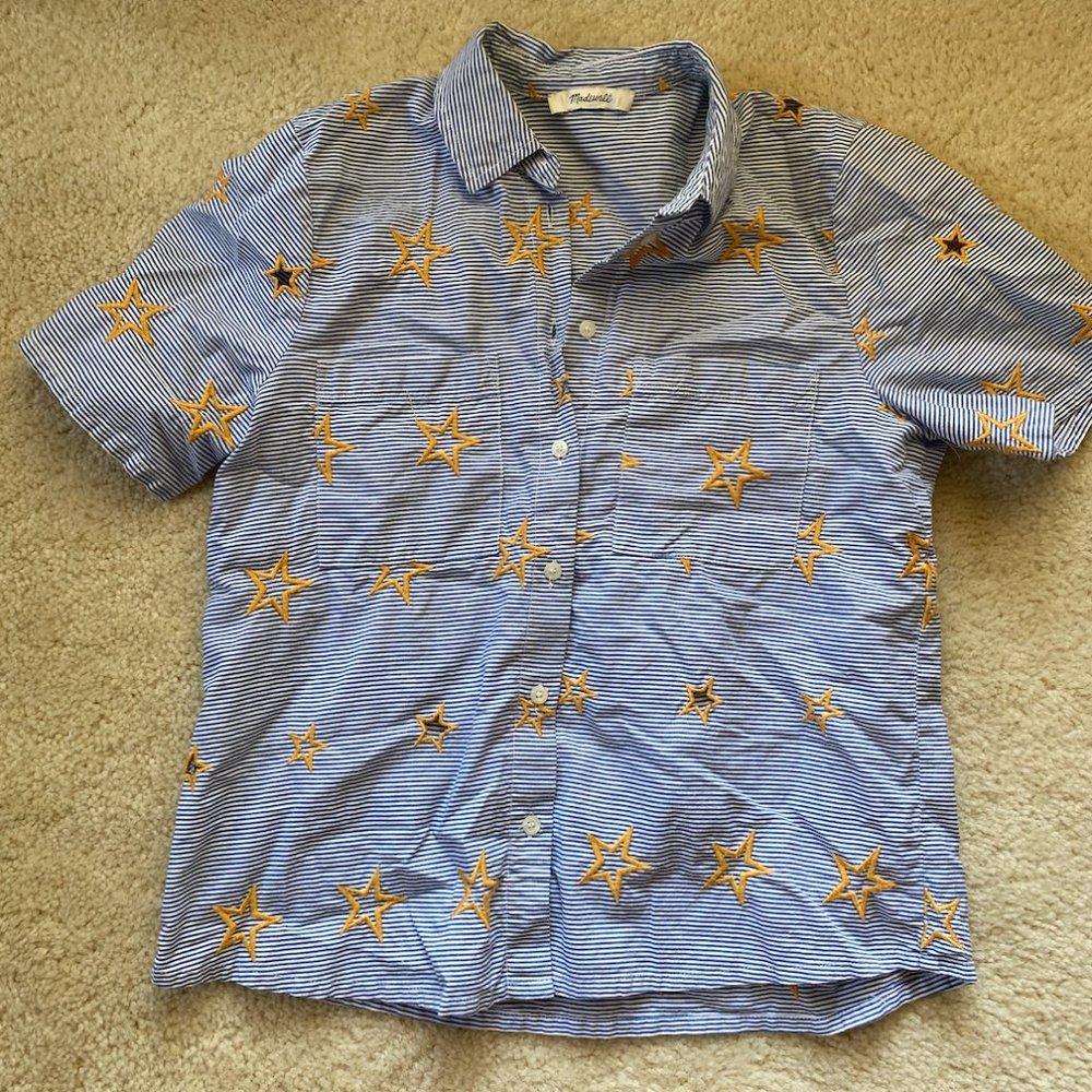 Madewell Star Embroidered Striped Shirt (Size XS)